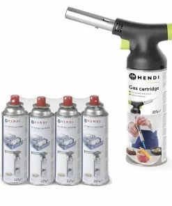 Set HENDI Crème-Brûlée-Brenner Concept Design + 4 Stk, 68mm HENDI Butan Gaskartuschen